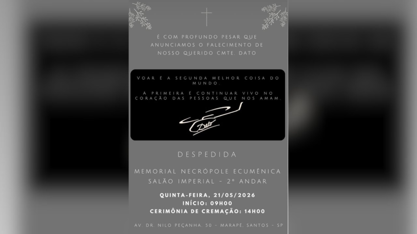 Corpo de Dato será cremado em Santos (SP). • Reprodução/Instagram
