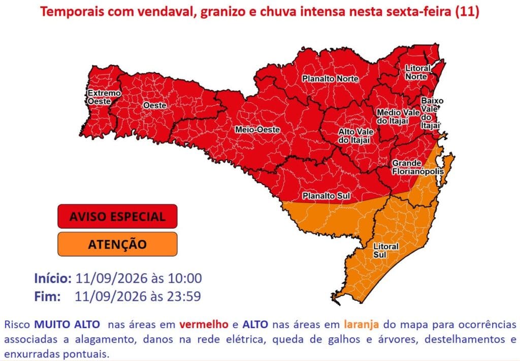 URGENTE: Defesa Civil emite alerta de risco muito alto para tempestades severas em Jaraguá do Sul URGENTE: Defesa Civil emite alerta de risco muito alto para tempestades severas em Jaraguá do Sul